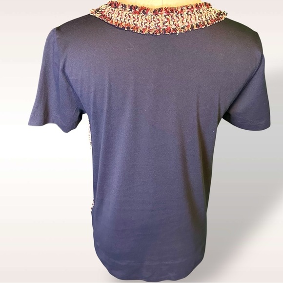 J. Crew Navy Blue, Burgundy & Camel Silk-Blend Tweed Front Tee Size Small - Picture 9 of 13